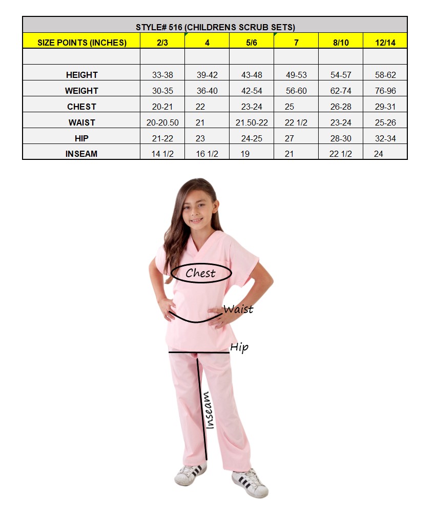 Medical Scrubs Size Chart USA