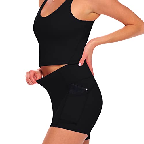 M&M SCRUBS Women's High Waist Yoga Shorts Tummy Control with Deep Pockets