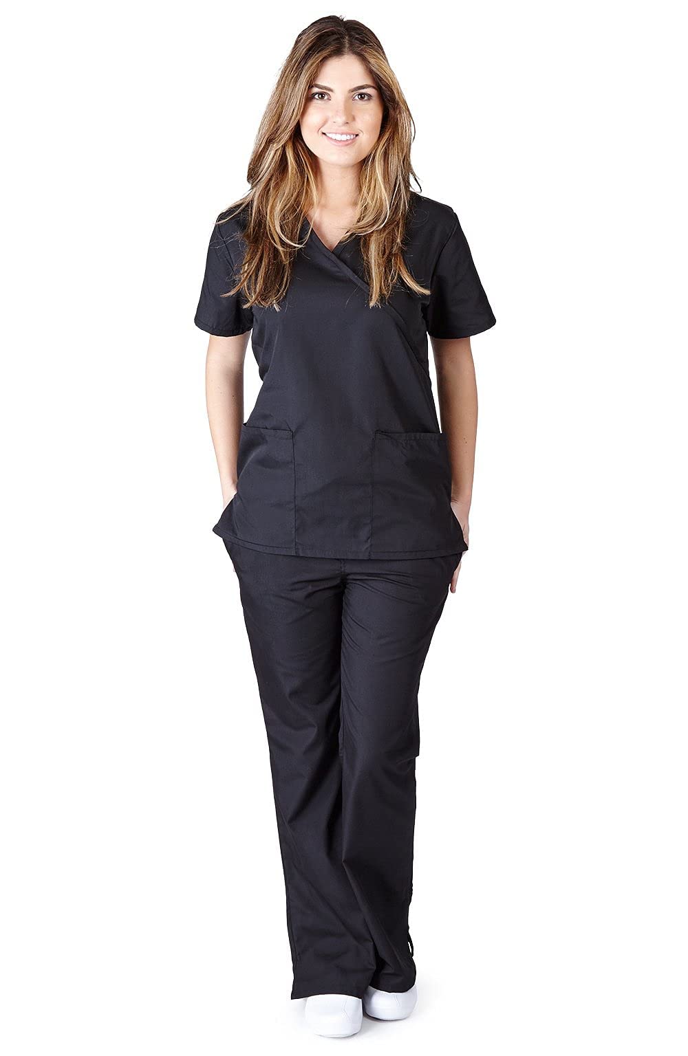 M&M SCRUBS Women Mock Wrap/Flare Pant Set Medical Scrub Set