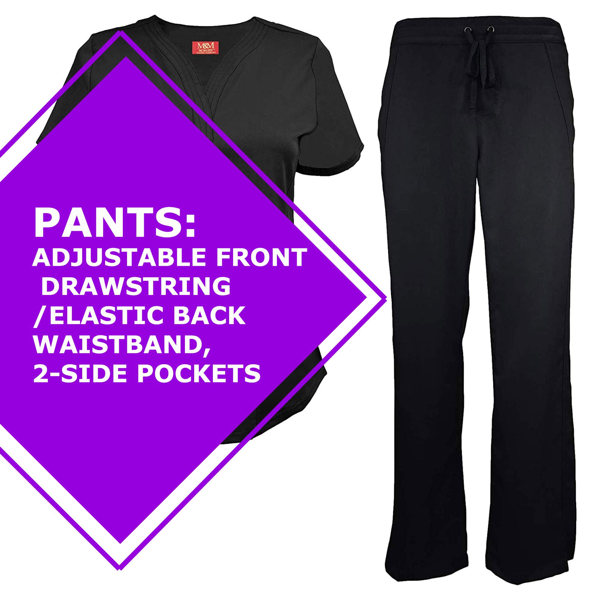 M&M SCRUBS Women's Ultra Soft Drop-Neck 2 Pocket Scrub Set