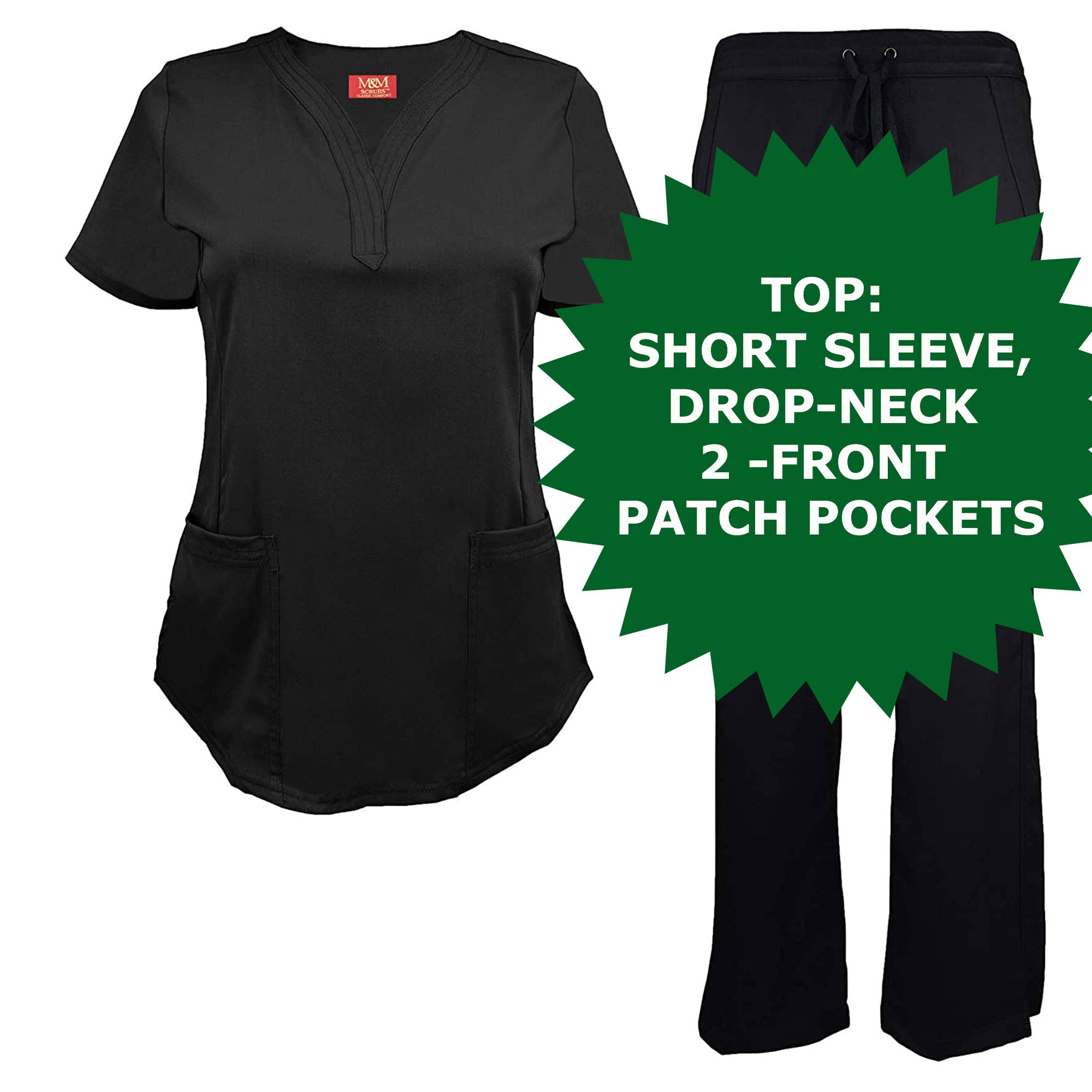 M&M SCRUBS Women's Ultra Soft Drop-Neck 2 Pocket Scrub Set