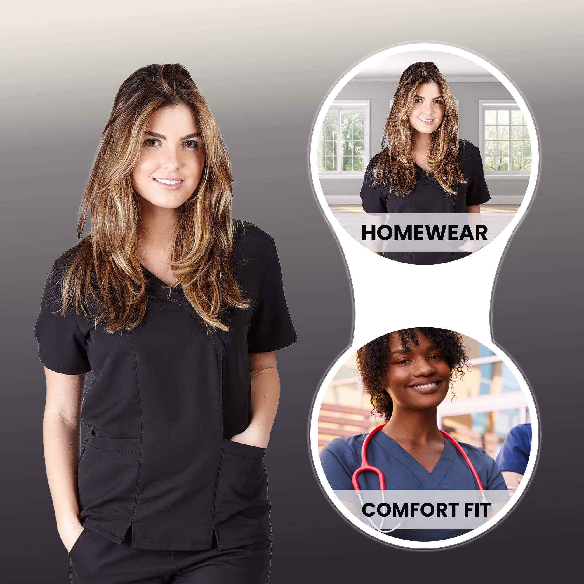 ACTIVE UNIFORMS Women's Super Soft, Ultra Comfort Stretch Mock Wrap Scrub Top
