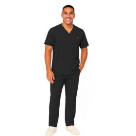 M&M SCRUBS Men's Scrub Set – Stretch V-Neck Multi-Pocket Mens Medical Uniform Scrubs Top & Cargo Pants (STYLE 3400) - Black, Large