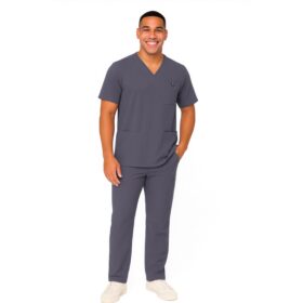 M&M SCRUBS Men's Scrub Set – Stretch V-Neck Multi-Pocket Mens Medical Uniform Scrubs Top & Cargo Pants (STYLE 3400) - Charcoal, Large