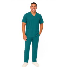 M&M SCRUBS Men's Scrub Set – Stretch V-Neck Multi-Pocket Mens Medical Uniform Scrubs Top & Cargo Pants (STYLE 3400) - True Hunter Green, Large