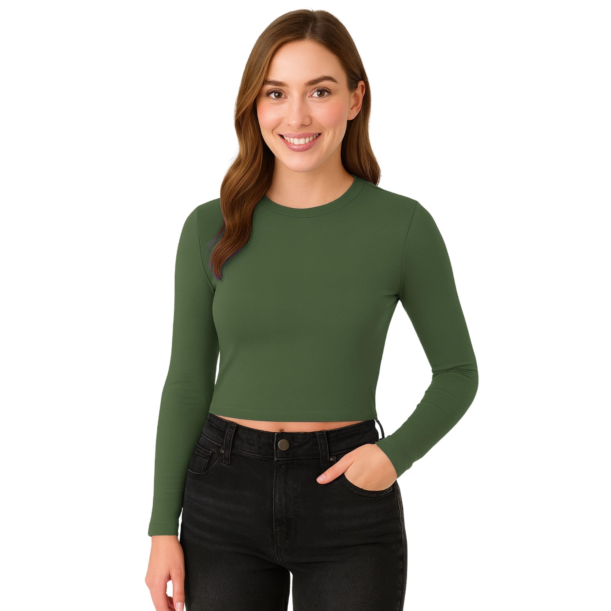 M&M SCRUBS Women's Long Sleeve Baby Tee Crop Tops Y2K Neck Super Stretch Casual, Workout Shorts T-Shirts ( STYLE 7260 ) - Image 4