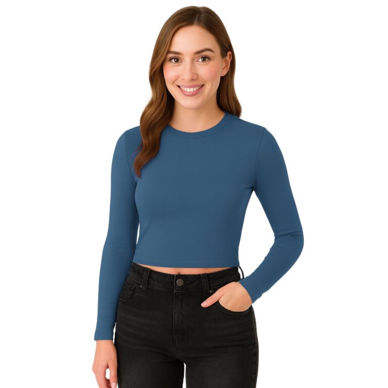 Women's Long Sleeve Baby Tee Crop Tops Y2K Neck Super Stretch Casual, Workout Shorts T-Shirts