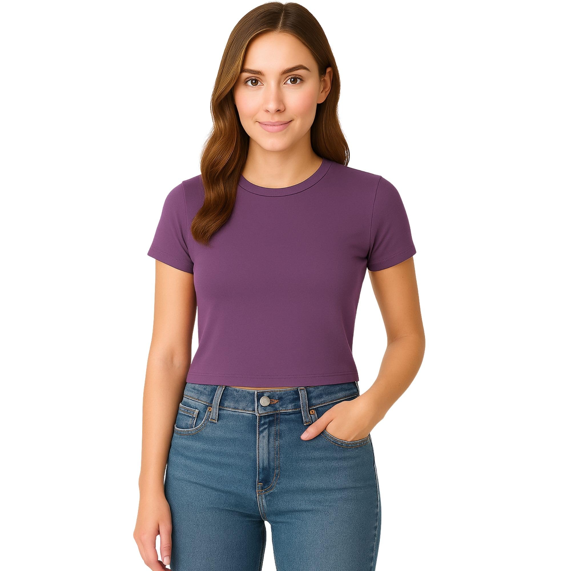 M&M SCRUBS Women's Short Sleeve Y2K Baby Tee Crop Tops Super Stretch Casual, Workout Shorts T-Shirts (STYLE 7267) - Image 2