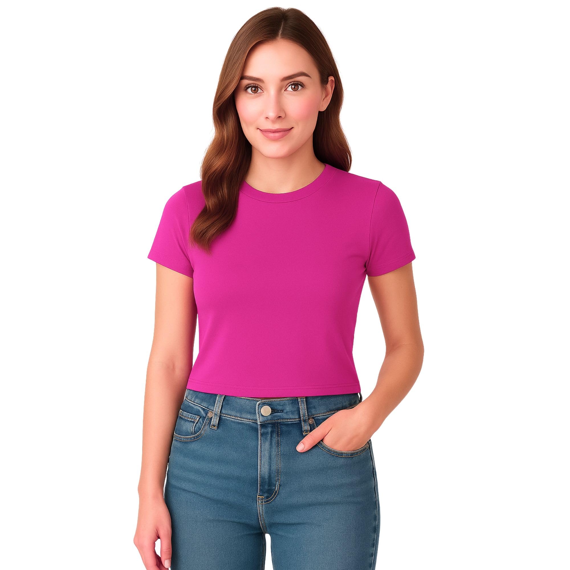 M&M SCRUBS Women's Short Sleeve Y2K Baby Tee Crop Tops Super Stretch Casual, Workout Shorts T-Shirts (STYLE 7267)