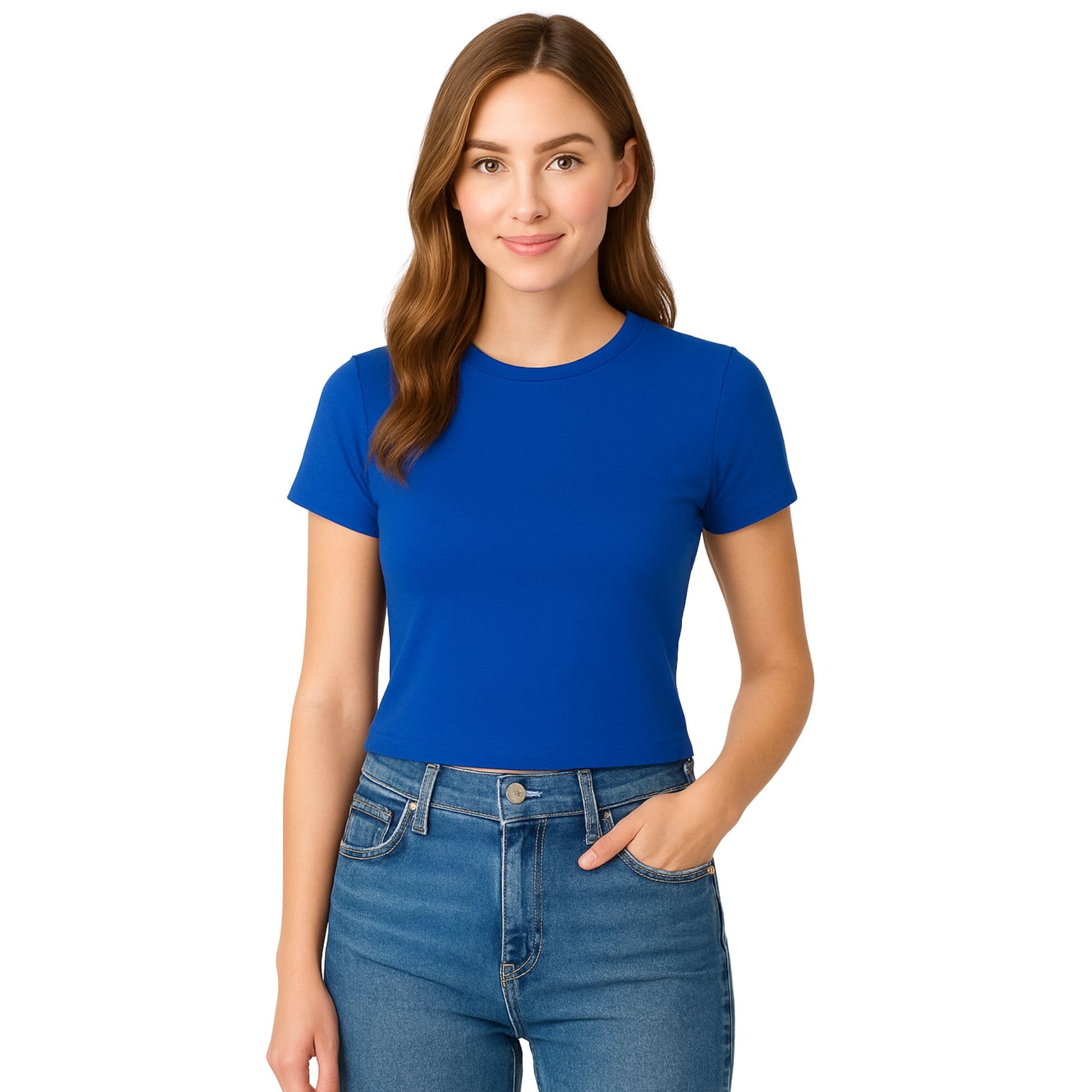 M&M SCRUBS Women's Short Sleeve Y2K Baby Tee Crop Tops Super Stretch Casual, Workout Shorts T-Shirts (STYLE 7267) - Image 3