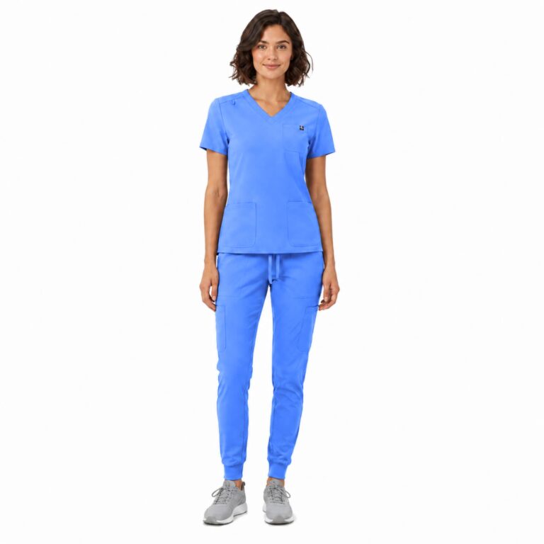Jogger Scrub Set, Stretch Fabric with V-Neck Top & Cargo Jogger Pants, 10 Pockets